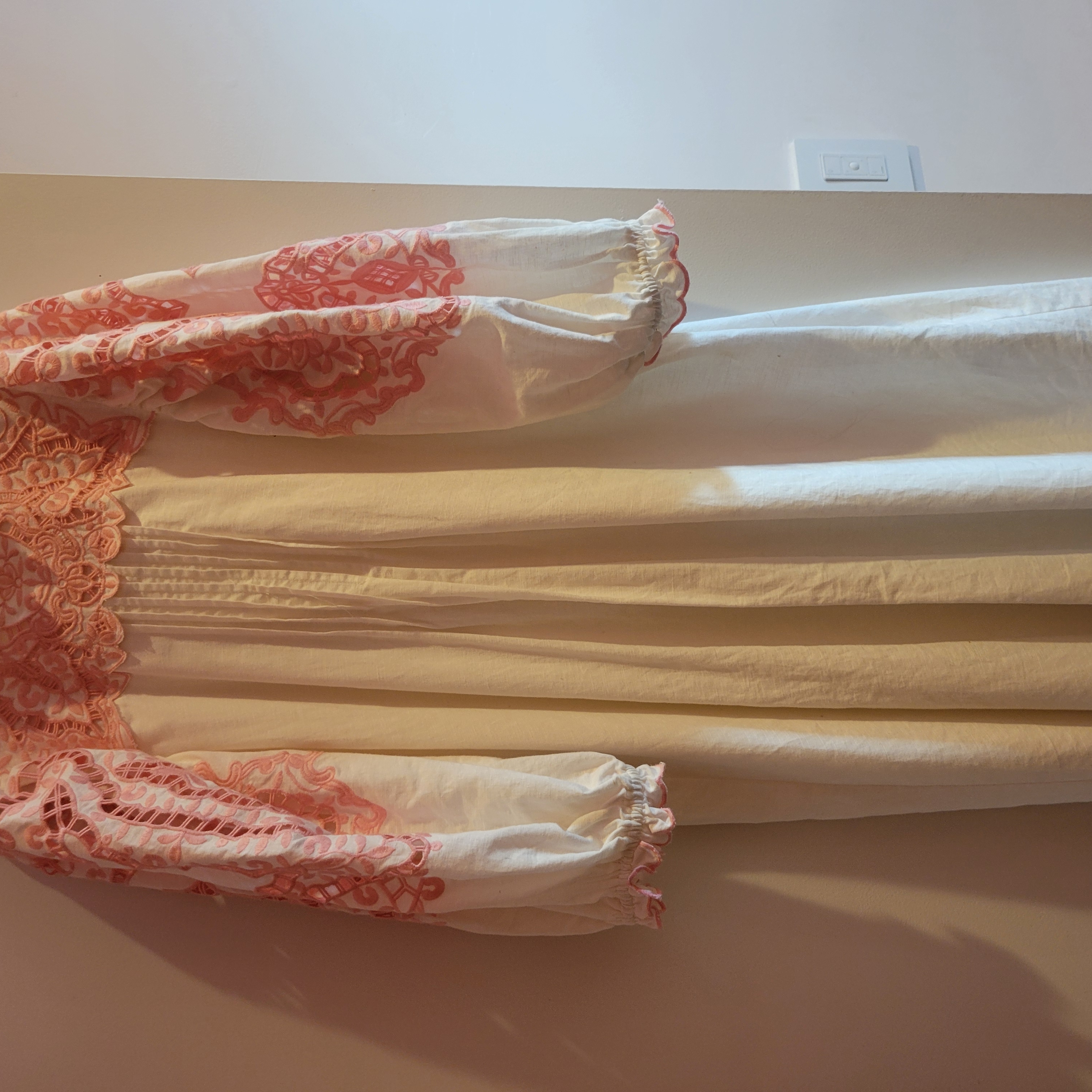 White Dress With Pink Embroidery